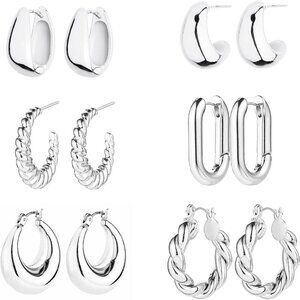 6 Pairs 14K Gold Plated Hoop Earrings for Women Lightweight Chunky Hoop Earrings